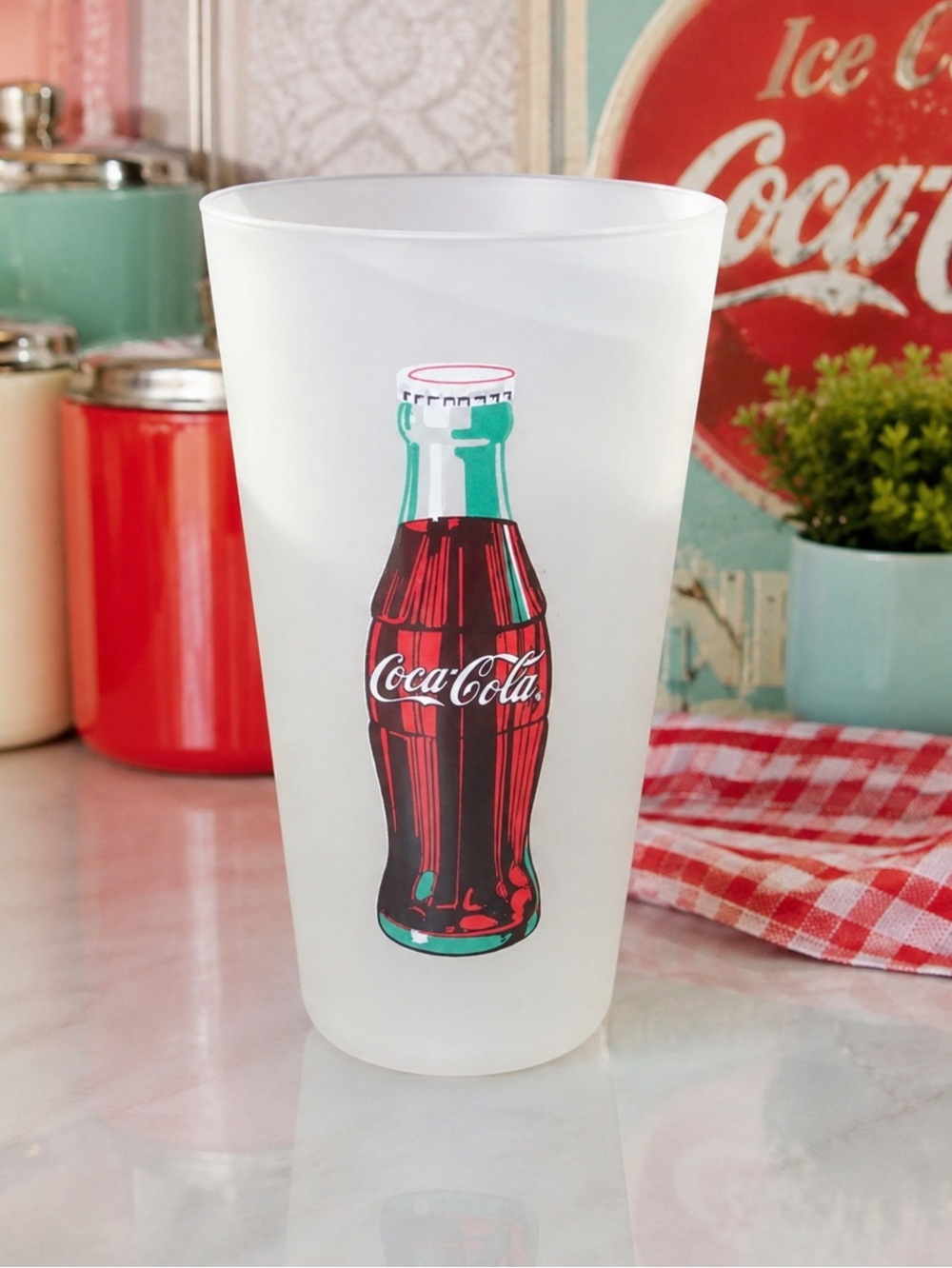 Vintage 2002 Coca-Cola Frosted Plastic Tumbler Cup 6.25” Retro Coke